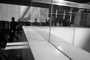 Light and shadows on an overhead walkway to the IFC mall, 16 December 2014