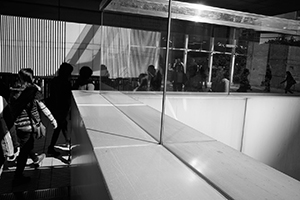 Light and shadows on an overhead walkway to the IFC mall, 16 December 2014