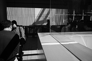 Light and shadows on an overhead walkway to the IFC mall, 16 December 2014
