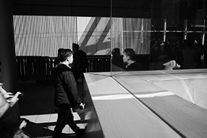 Light and shadows on an overhead walkway to the IFC mall, 16 December 2014