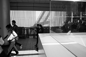 Light and shadows on an overhead walkway to the IFC mall, 16 December 2014