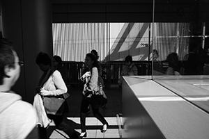 Light and shadows on an overhead walkway to the IFC mall, 16 December 2014
