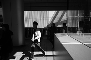 Light and shadows on an overhead walkway to the IFC mall, 16 December 2014