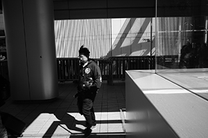 Light and shadows on an overhead walkway to the IFC mall, 16 December 2014