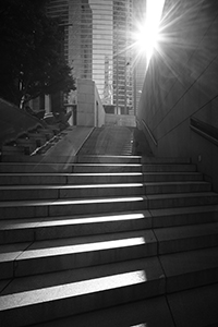 Light on steps near the Bank of China Tower, Central, 20 December 2014