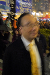 Alan Leong at the Admiralty Umbrella Movement occupation site, Harcourt Road, 10 December 2014