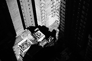 Light shining on buildings, Sheung Wan, 23 January 2015