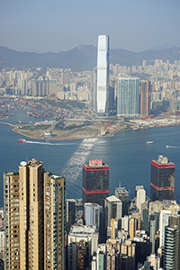 ICC and its reflection in Victoria Harbour, 3 January 2015