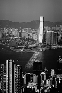 ICC and its reflection, viewed from The Peak,  3 January 2015