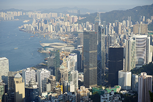 View of Victoria Harbour from Lugard Road, The Peak, 3 January 2015