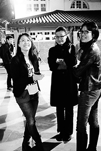 Janet Fong (left) with other curators, Oil Street Art Space, North Point, 30 January 2015