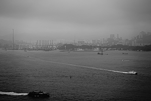 Stonecutters Bridge and Victoria Harbour, viewed from Hong Kong Island, 13 January 2015