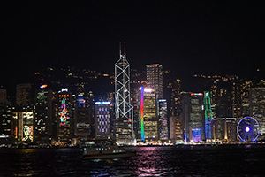 Victoria Harbour with Hong Kong Island skyline, viewed from Tsim Sha Tsui, 22 January 2015