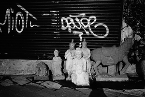 Sculptures outside an antique shop, Hollywood Road, Sheung Wan, Hong Kong Island, 27 January 2015