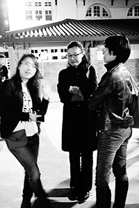 Curator Janet Fong (left) at the Oil Street Art Space, North Point, 30 January 2015