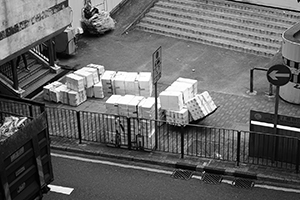 Toppled cart load of styrofoam boxes, Queen's Road Central, 31 January 2015