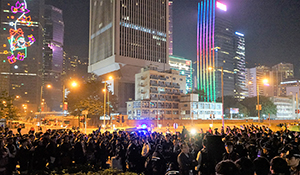 Police and protesters on Lung Wo Road, Admiralty, 1 January 2015