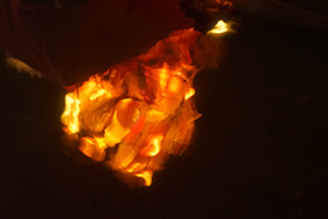 Lunar New Year decorations and illuminations reflected on a pond, Hollywood Road Park, Sheung Wan, 24 February 2015