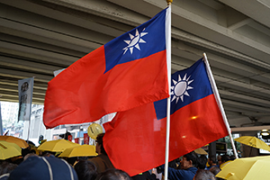 Taiwanese flags in the pro-democracy march from Victoria Park to Central, Hennessy Road, 1 February 2015