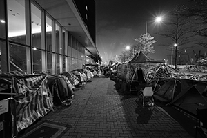Street booths and tents near the Legislative Council building, Tim Mei Avenue, Admiralty, 25 February 2015