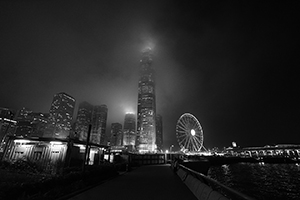 IFC 2, the Observation Wheel and other buildings at night, Central, 25 February 2015