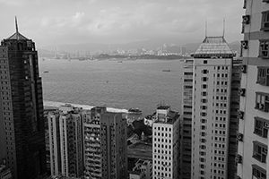 Victoria Harbour, viewed from an apartment in Sheung Wan, 26 February 2015