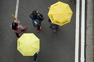 Participants with yellow umbrellas, pro-democracy march from Victoria Park to Central, Hennessy Road, 1 February 2015