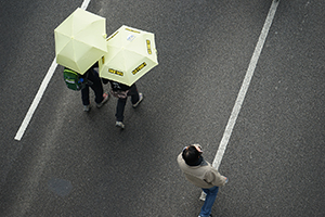 Participants with yellow umbrellas, pro-democracy march from Victoria Park to Central, Hennessy Road, 1 February 2015