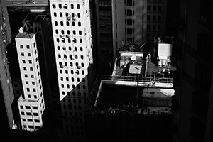 Buildings viewed from an apartment in Sheung Wan, 3 February 2015