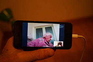 Skype call with my mother on a phone, Sheung Wan, 9 February 2015