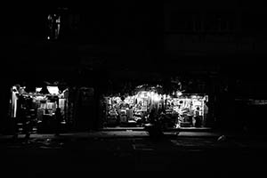 Street scene at night, Queen's Road West, Sheung Wan, 11 February 2015