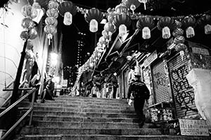 Traditional lanterns hanging on Pottinger Street for Lunar New Year celebration, Central, 13 February 2015