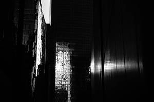 Light reflected off buildings, viewed from Queen Victoria Street, Central, 14 February 2015