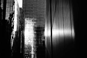 Light reflected off buildings, Queen Victoria Street, Central, 14 February 2015