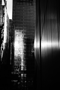 Light reflected off buildings, Queen Victoria Street, Central, 14 February 2015