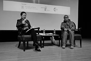 Film director Fruit Chan being interviewed by Mirana Szeto, Rayson Huang Theatre, HKU, Pokfulam, 17 February 2015