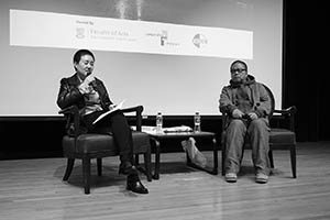 Film director Fruit Chan being interviewed by Mirana Szeto, Rayson Huang Theatre, HKU, Pokfulam, 17 February 2015