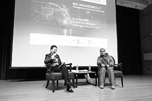 Film director Fruit Chan being interviewed by Mirana Szeto, Rayson Huang Theatre, HKU, Pokfulam, 17 February 2015