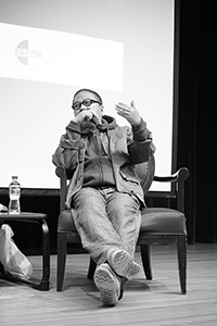 Film director Fruit Chan being interviewed, Rayson Huang Theatre, HKU, Pokfulam, 17 February 2015