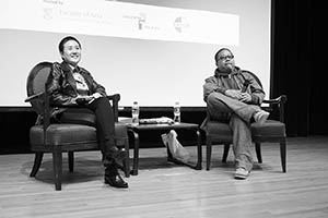 Film director Fruit Chan being interviewed by Mirana Szeto, Rayson Huang Theatre, HKU, Pokfulam, 17 February 2015