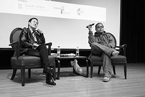 Film director Fruit Chan being interviewed by Mirana Szeto, Rayson Huang Theatre, HKU, Pokfulam, 17 February 2015