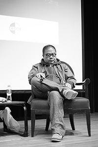 Film director Fruit Chan being interviewed, Rayson Huang Theatre, HKU, Pokfulam, 17 February 2015