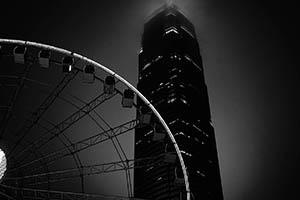 The Hong Kong Observation Wheel and IFC 2 at night, viewed from the Central Harbourfront, 20 February 2015
