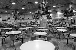 Empty tables and closed restaurants due to the Lunar New Year holiday, Pei Ho Street Cooked Food Centre, Sham Shui Po, 21 February 2015