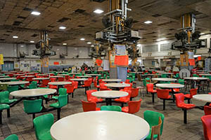 Empty tables and closed restaurants due to the Lunar New Year holiday, Pei Ho Street Cooked Food Centre, Sham Shui Po, 21 February 2015