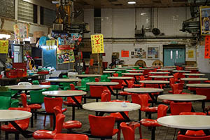 Empty tables and closed restaurants due to the Lunar New Year holiday, Pei Ho Street Cooked Food Centre, Sham Shui Po, 21 February 2015