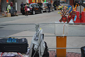 Lunar New Year decoration tied to a railing, Fuk Tsun Street, Tai Kok Tsui,  21 February 2015