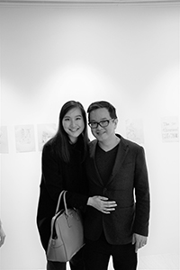 Michael Chan and guest at the opening of the K11 Art Foundation Pop-up Space, Sheung Wan, 11 March 2015