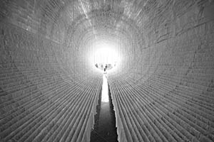 Interior of 'Boat', an installation artwork by Zhu Jinshi made from sheets of rice paper,  The Rotunda, Exchange Square, 12 March 2015