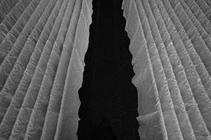 Detail of 'Boat', an installation artwork by Zhu Jinshi made from sheets of rice paper,  The Rotunda, Exchange Square, 12 March 2015